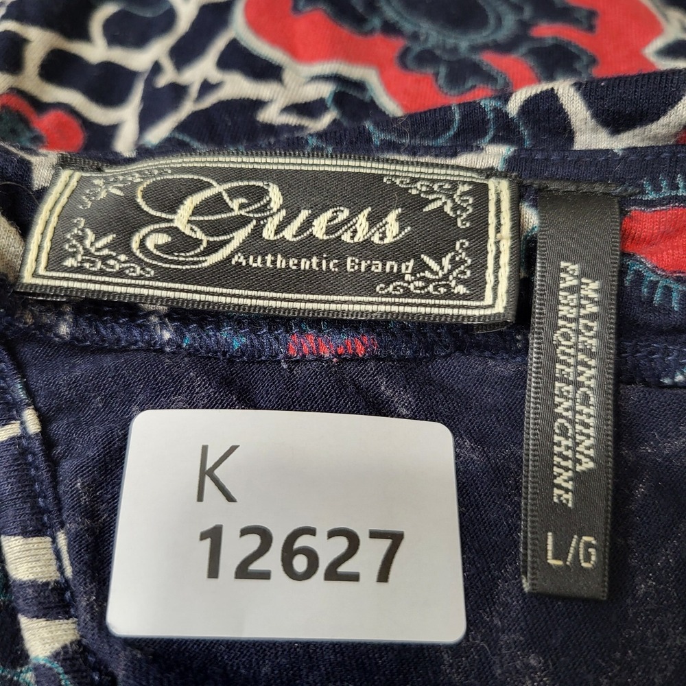 Guess Women Dress Large Blue Floral Shift Shrot Sleeve Scoop Neck - Picture 2 of 9